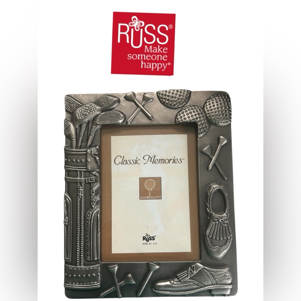 VINTAGE RUSS GOLF PICTURE FRAME SILVER TONE METAL
